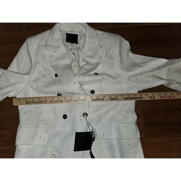NWT! Mina Self Tweed Blazer Jacket Ivory Double Breasted Pockets Size L - Picture 9 of 12